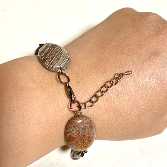 2/$20, Earthy Jasper Boho Bracelet, Large Genuine Gemstone + Copper Links - Picture 8 of 11